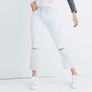Madewell Cali Demi-Boot Jeans White Distressed Womens 27 NWOT Raw hem Cropped